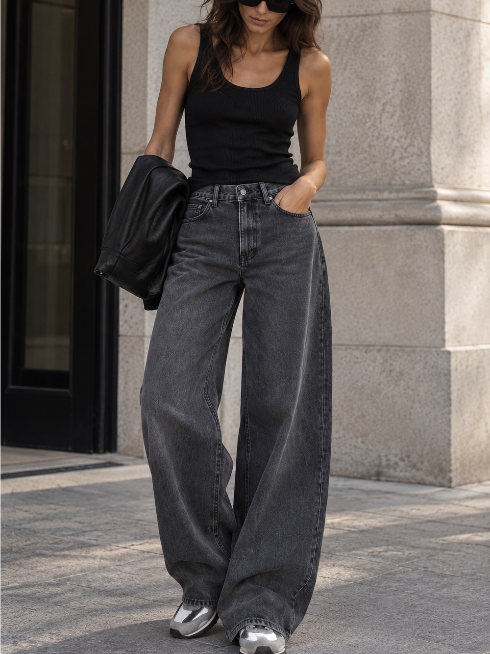 Zara Gray Washed Wide Leg Jeans EU 38 US 6 100% Cotton